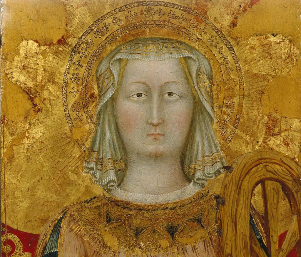 Maestro del polittico Ranghiasci (Jacopo Bedi?) Francesco Ciambella, detto il Fantasia (attivo tra 1495 e 1516), Santa Caterina d’Alessandria 1440-1445 circa, Tempera e oro su tavola, resecata su tutti i lati (La Spezia, Museo Amedeo Lia )