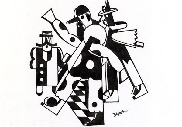 Depero, balli plastici, l'uomo coi baffi e i pagliacci