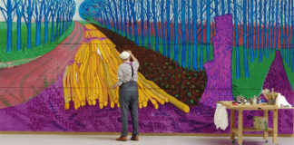 DAVID HOCKNEY PAINTING "WINTER TIMBER" IN BRIDLINGTON, JULY 2009 © DAVID HOCKNEY PHOTO CREDIT: JEAN-PIERRE GONCALVES DE LIMA