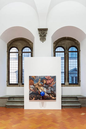 Jeff Koons, Gazing Ball (Rubens Tiger Hunt), 2015 olio su tela, vetro e alluminio; cm 163,8 x 211,1 x 37,5 Collezione dell’artista. Photo: Tom Powel Imaging, Courtesy Gagosian